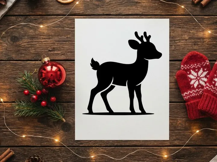 Siluet hitam rusa lucu terisolasi di latar belakang putih untuk desain Natal