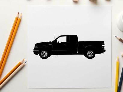 Silhouette of a pickup truck with a long bed and two doors