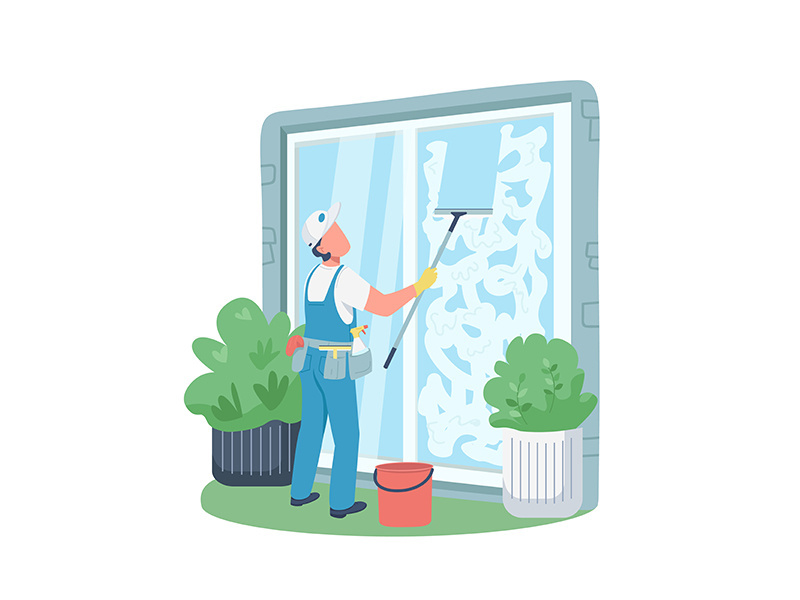 Professional janitor flat color vector faceless character