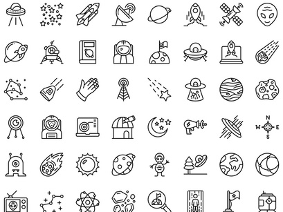 70 Space Colored Line Icons Pack