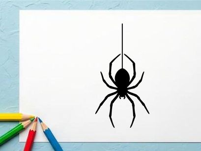Black Widow Spider Hanging from Thread in Dark Setting