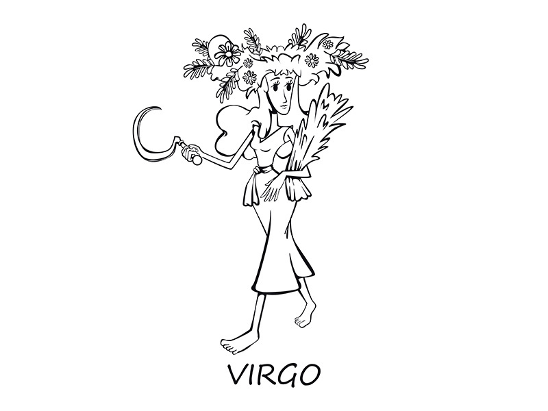 Virgo zodiac sign woman outline cartoon vector illustration
