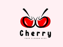 Cherry Fruit logo, Red Colored plant vector illustration, Fruit Shop Design, Company, Sticker, Product Brand