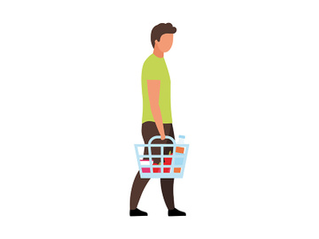 Man holding shopping basket semi flat color vector character preview picture