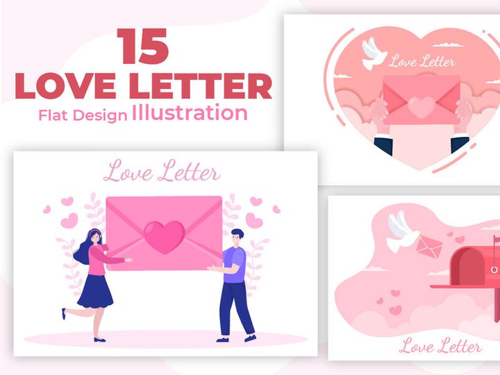 15 Love Letter Background Flat Illustration
