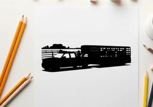Silhouette of a pickup truck with livestock trailer