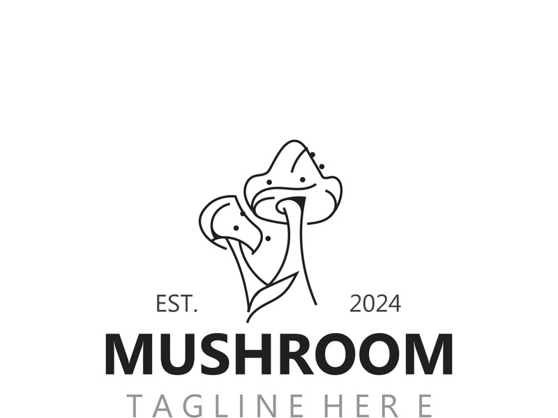 Mushroom botanical logo  modern and simple stamp style. nature or food template