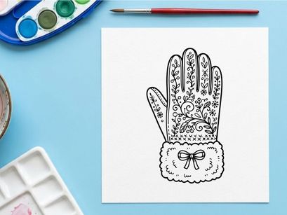 Ilustração elegante de mão natalina segurando presente com laço de fita e padrões de floco de neve festivo