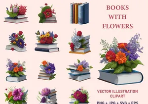 Vector Illustration Books decorated by flowers
