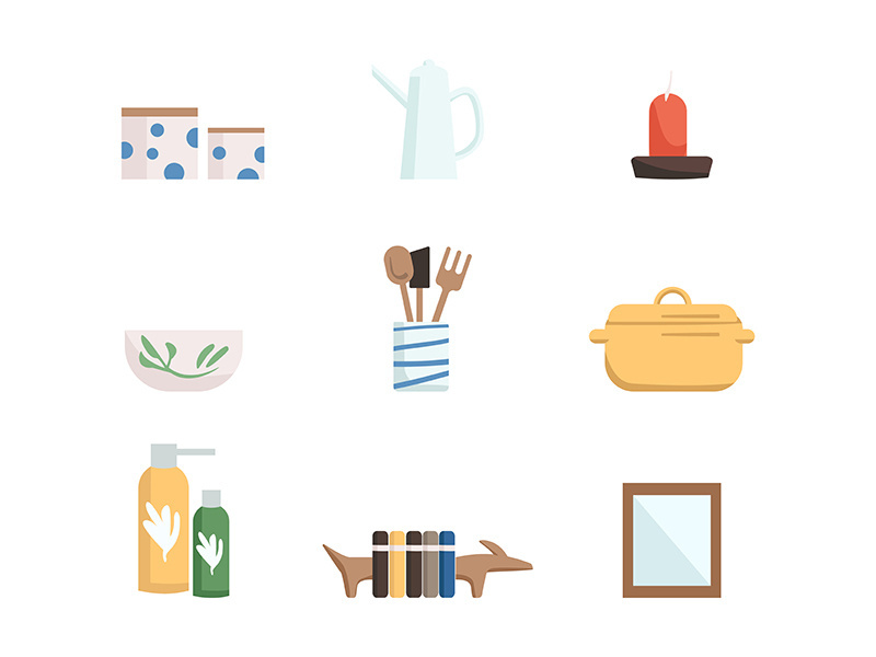 Home accessories flat color vector objects set