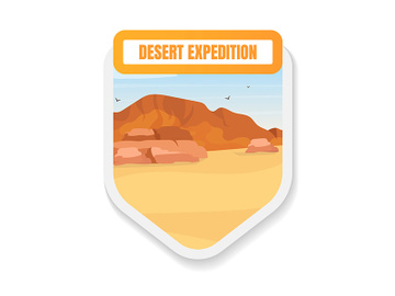 Desert expedition flat color vector badge preview picture
