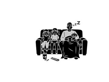 Silhouette of a man sleeping on a couch with two children preview picture
