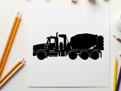 Silhouette of a large industrial cement mixer truck vehicle