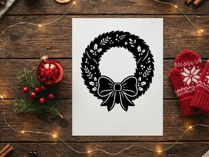 Weihnachtskranz-Icon mit Schleife, festliche Urlaubs-Efeu-Dekoration Vektorgrafik