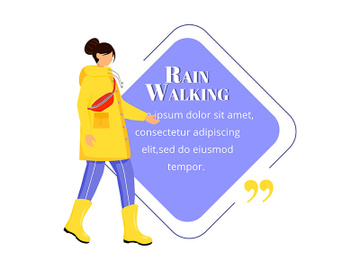 Rain walking flat color vector character quote preview picture