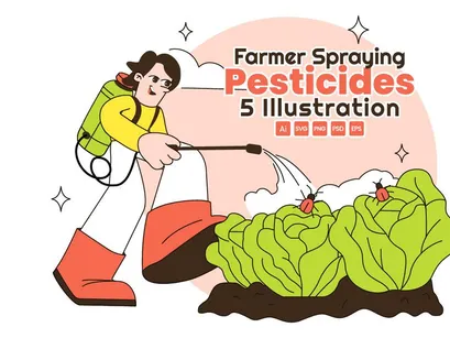 5 Ilustração de Agricultor Pulverizando Pesticidas