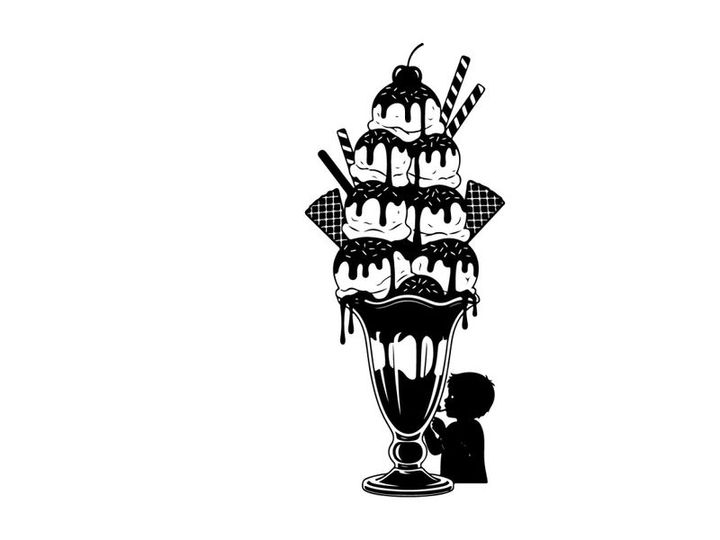 Silhouette of a person looking at an oversized ice cream sundae