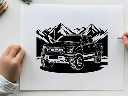 Silhouette truk ford f 150 di depan pegunungan