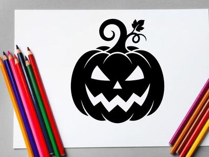 Halloween Pumpkin with Carved Face and Leaf Topper