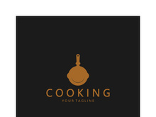 frying pan and spatula logo, kitchen cooking equipment, for business, company, restaurant