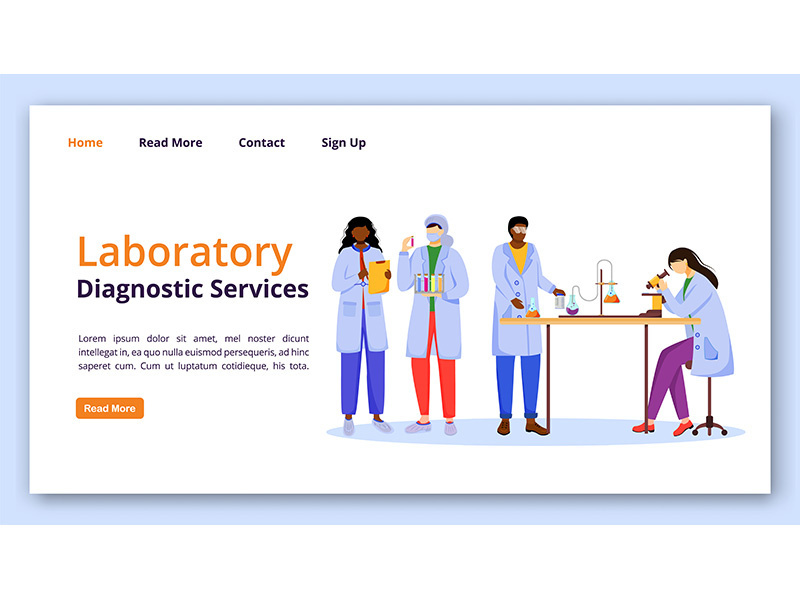 Laboratory diagnostic services landing page vector template