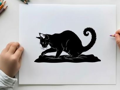 Silhouette of a mythical creature with cat like features and horns