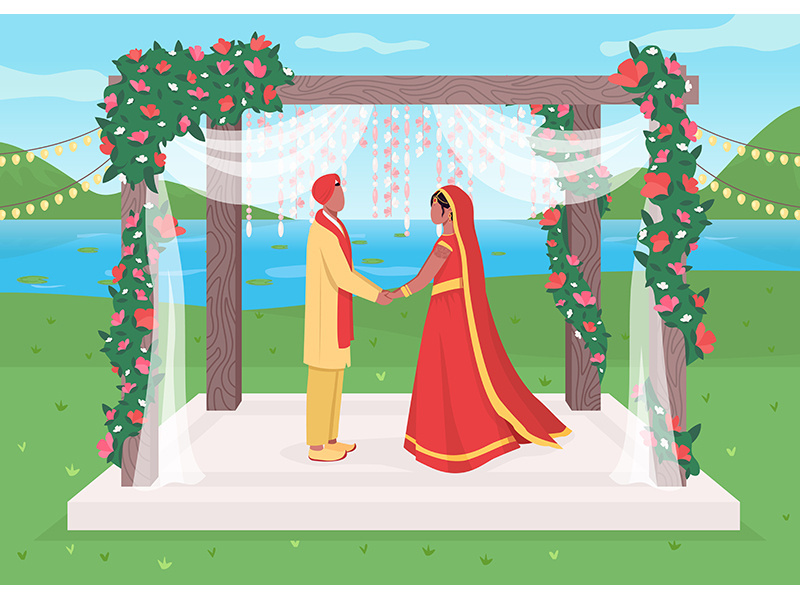 Indian wedding flat color vector illustration