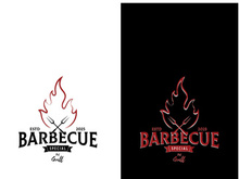 Simple Barbecue Vintage hot grill, with crossed flames and spatula. Logo for restaurant, badge, cafe and bar.vector