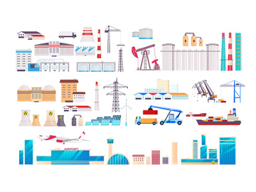 Factory cartoon vector objects set preview picture