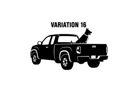 Silhouette of a dog in the back of a pickup truck variation 16