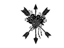 Silhouette of arrows and feathers with floral elements