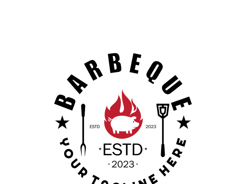 Smoke and BBQ Barbecue Vintage hot grill, with crossed flames and spatula. Logo for restaurant, badge, cafe and bar.vector