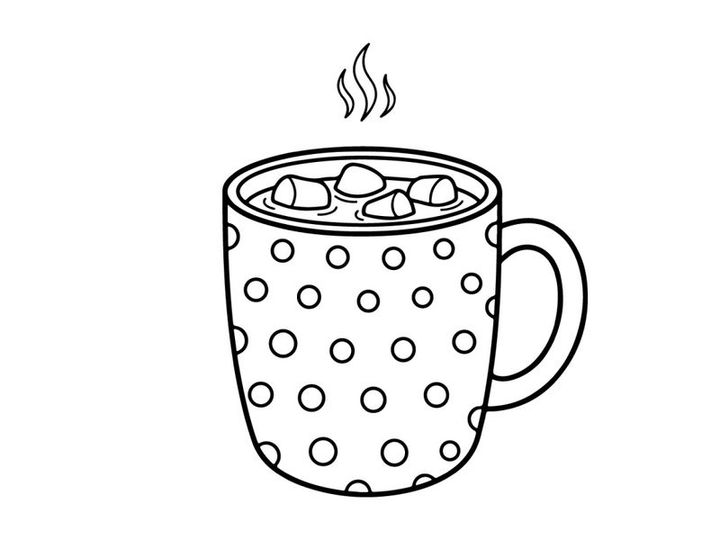 Polka Dot Mug with Hot Cocoa and Marshmallows Line Art