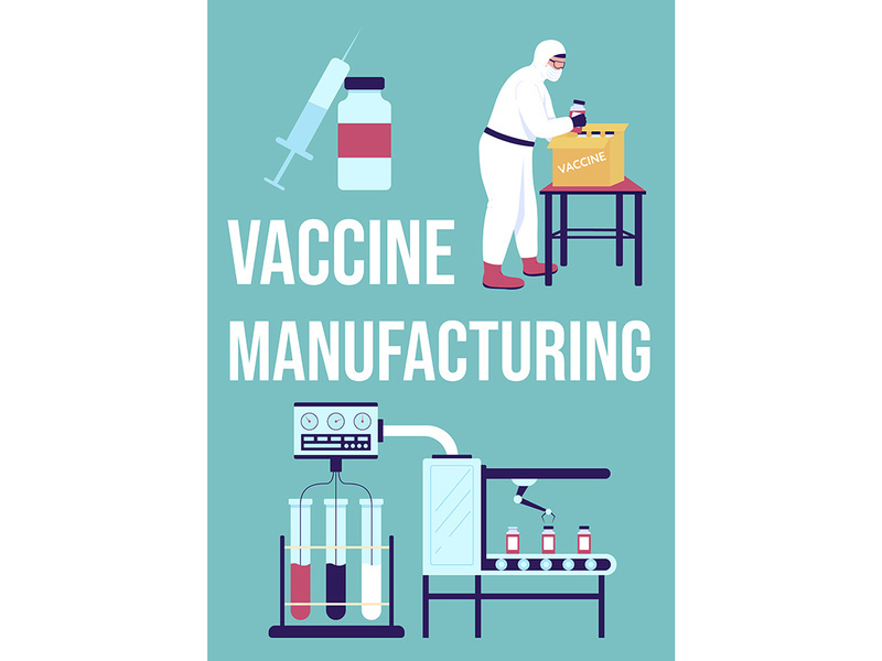 Vaccine manufacturing poster flat vector template
