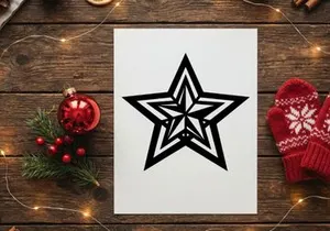 Black and white star icon, geometric five pointed star shape isolated on white background