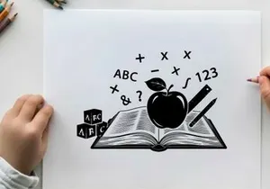 Silhouette of an apple on an open book with math symbols