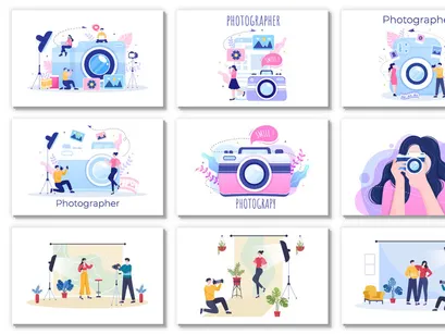 30 Photography Studio with Camera Flat Design