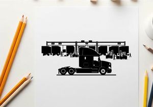 Silhouette of a semi truck at a warehouse loading dock