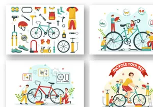 12 Cycling and Bicycle Tool Set Illustration