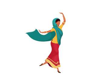 Dancing indian female flat color vector faceless character preview picture