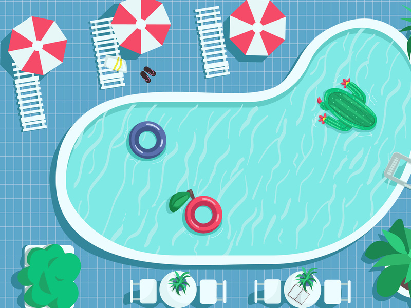 Top view round pool flat color vector illustration