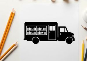 Silhouette of a mobile library truck with books on shelves