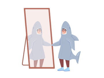 Boy looking at his reflection semi flat color vector character preview picture