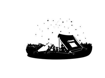 Silhouette of people camping outdoors at night