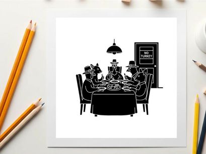 Silhouette of men in suits and hats at a formal dinner meeting