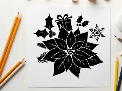 holiday poinsettia gift box vector illustration