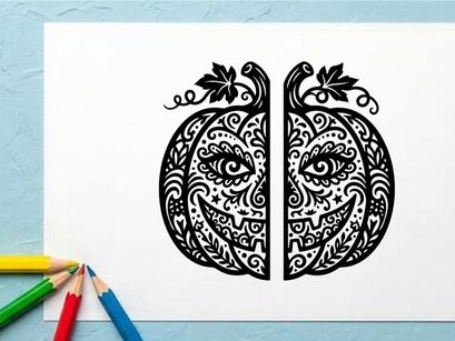 Intricate Halloween Pumpkin Face Tattoo Design for Body Art