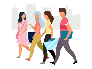 Friends walking together flat vector illustration preview picture