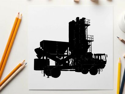 Silhouette of a large industrial truck with a tall conveyor system