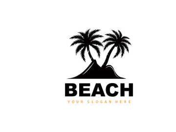 Coconut Tree Logo With Beach Atmosphere, Beach Plant Vector, Sunset View Design preview picture